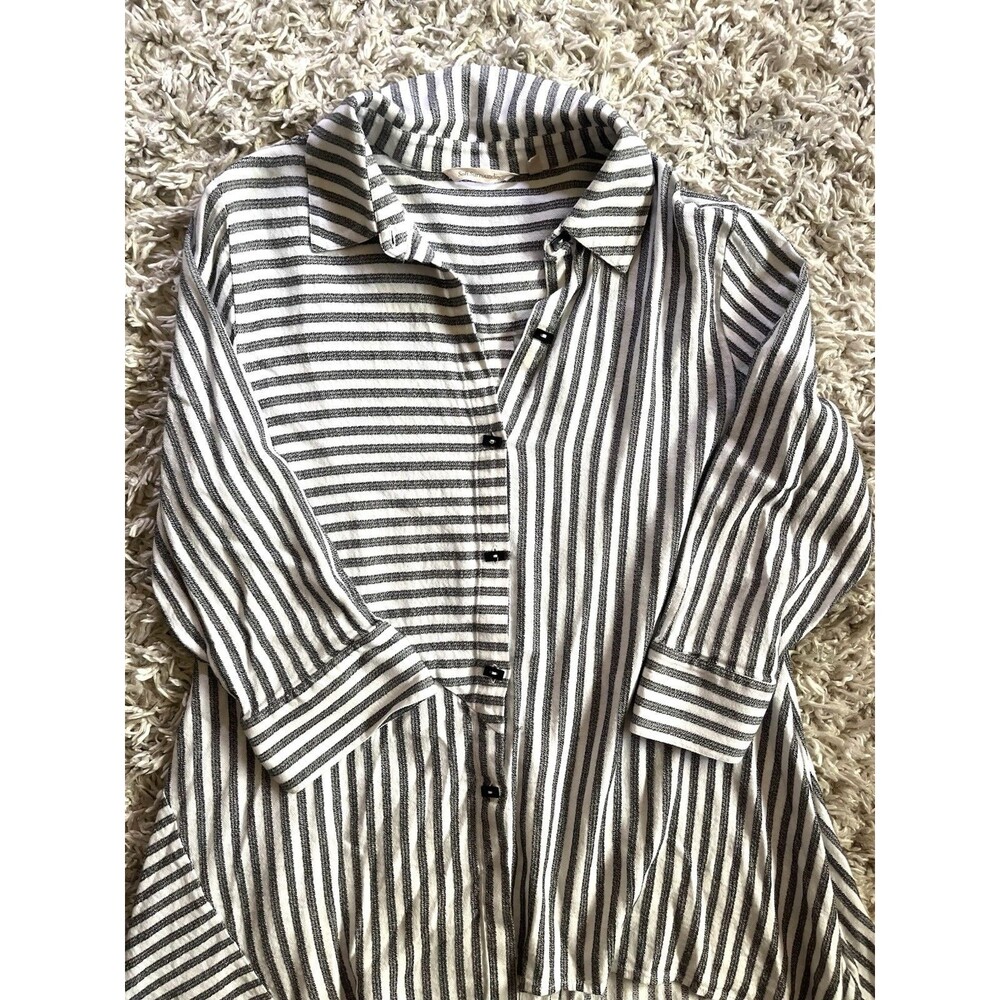 Soft Surroundings Asymmetrical Button Down Tunic Top Large Striped Laggenlook